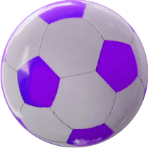Button Fußball violett weiß - zum Schließen ins Bild klicken